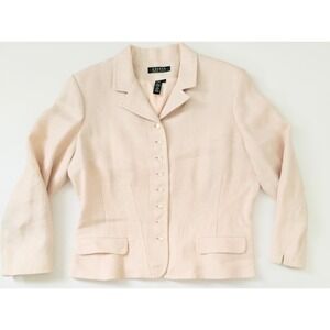 Lauren Ralph Lauren Women's Linen Blazer Size 14 Pink Button Front Jacket